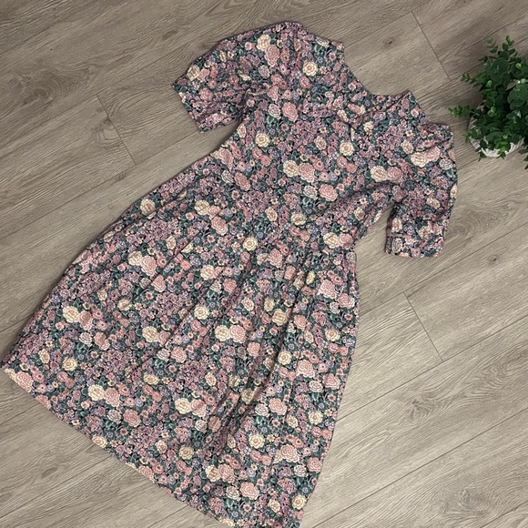 Vintage Cottagecore 1990s Floral Midi Dress with Bow - Picture 2 of 12